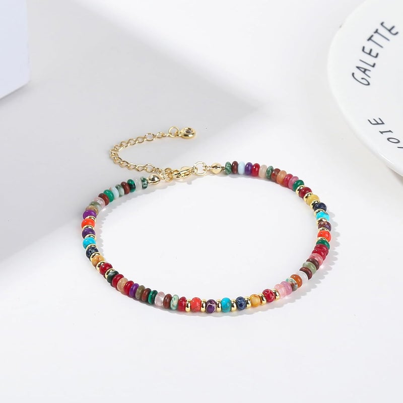 Wremily Natural Stone Beaded Anklets Bracelets for Women Handmade Beaded Anklet Bracelet Waterproof Boho Beads Ankle Bracelet Adjustable Summer Jewelry - Image 5